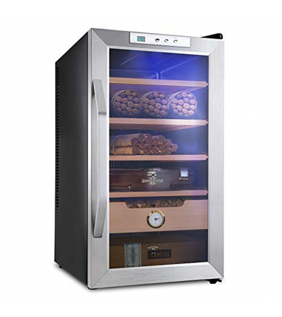 Schmécké 400 Cigar Thermoelectric Cigar Cooler Humidor with Stainless Steel Trim Finish, Spanish Cedar Wood Shelves and Drawer with Built in Hygrometer