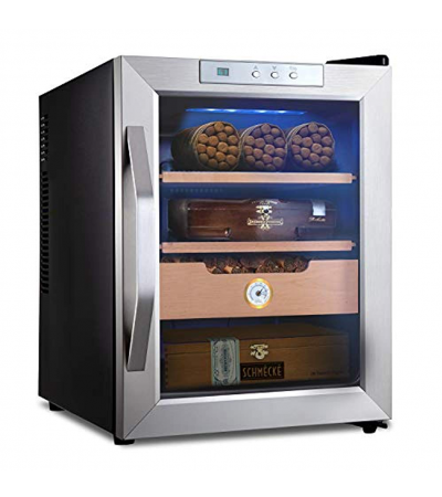 Schmécké 250 Cigar Thermoelectric Cigar Cooler Humidor with Stainless Steel Trim Finish, Spanish Cedar Wood Shelves and Drawer with Built in Hygrometer